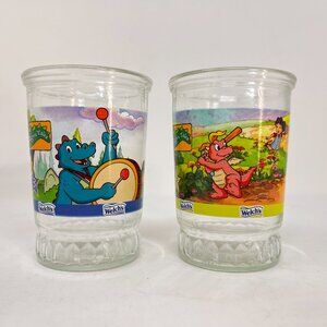 Lot of 2 ~ Vintage DRAGON TALES Welch's [No. 3 & 5] Jelly Jars Juice Glasses